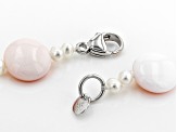 12mm Pink Conch Shell 3-3.5mm White Cultured Freshwater Pearl Rhodium over Silver 36 inch Necklace