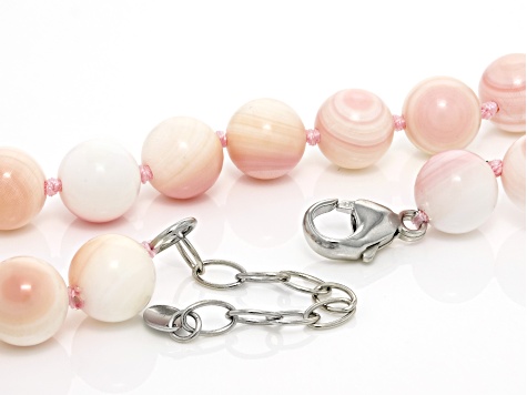 10-11mm Pink Conch Shell Rhodium Over Sterling Silver 20 inch plus 2 inch Extender Necklace