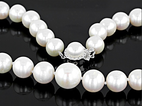 White Cultured Freshwater Pearl 0.26ctw Cubic Zirconia Silver 20 Inch Necklace 11-14mm
