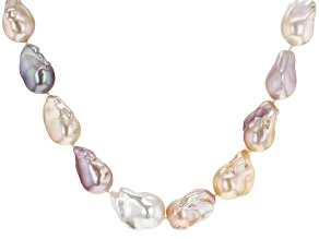Multi-color Cultured Freshwater Pearl, Rhodium Over Sterling Silver 22 Inch Necklace