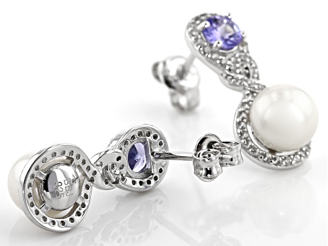 White Cultured Freshwater Pearl With Tanzanite & White