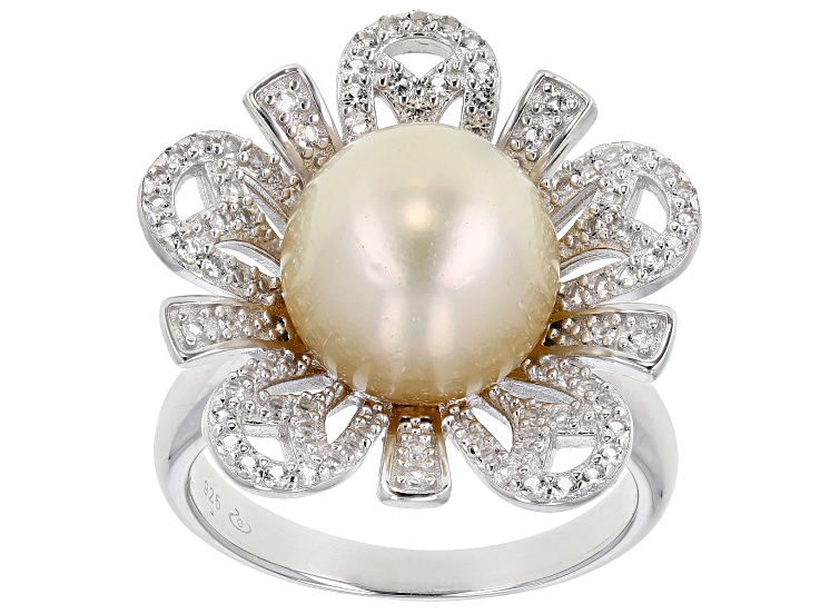 Details about / 10mm Golden South Sea Button Cultured Pearl /'Whale Tail/' w// White Topaz Ring