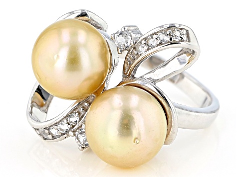 Details about  / 10mm Golden South Sea Button Cultured Pearl /'Whale Tail/' w// White Topaz Ring