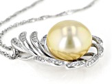 Golden Cultured South Sea 13-14mm Pearl And 0.57ctw White Topaz Sterling Silver Pendant With Chain