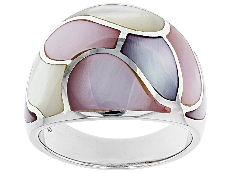 Pink And White South Sea Mother-of-Pearl Rhodium Over Sterling Silver Ring