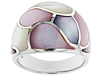 Picture of Pink And White South Sea Mother-of-Pearl Rhodium Over Sterling Silver Ring