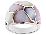 Pink And White South Sea Mother-of-Pearl Rhodium Over Sterling Silver Ring