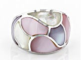 Pink And White South Sea Mother-of-Pearl Rhodium Over Sterling Silver Ring