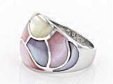 Pink And White South Sea Mother-of-Pearl Rhodium Over Sterling Silver Ring