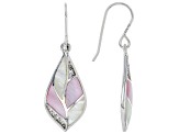 Pink And White South Sea Mother-of-Pearl With White Zircon Rhodium Over Sterling Silver Earrings