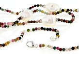Cultured Freshwater Pearl With Tourmaline And Diamond Simulant Silver Tone 32 Inch Necklace