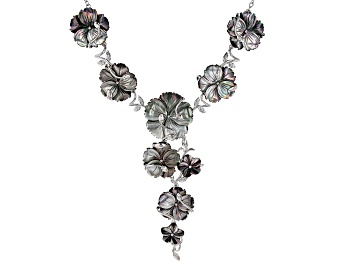 Picture of Tahitian Mother-of-Pearl Rhodium Over Sterling Silver 19 Inch Floral Necklace