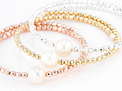 Cultured Freshwater Pearl & Hematine Wrap Bracelet Set of 3