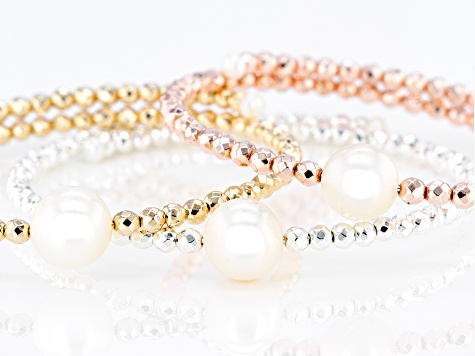 Cultured Freshwater Pearl & Hematine Wrap Bracelet Set of 3
