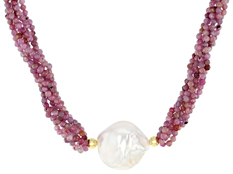 Genusis™ Cultured Freshwater Pearl & Ruby 18k Yellow Gold Over Sterling Silver Necklace