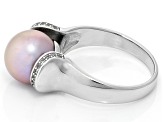 Pink Cultured Freshwater Pearl And Cubic Zirconia 0.18ctw Rhodium Over Sterling Silver Ring 11mm