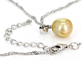 Golden Cultured South Sea Pearl Rhodium Over Sterling Silver Pendant With Chain 10mm