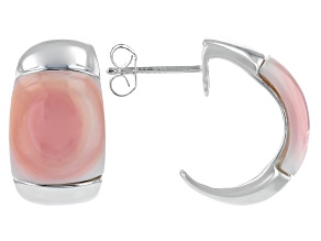 Pink Conch Shell Rhodium Over Sterling Silver Earrings