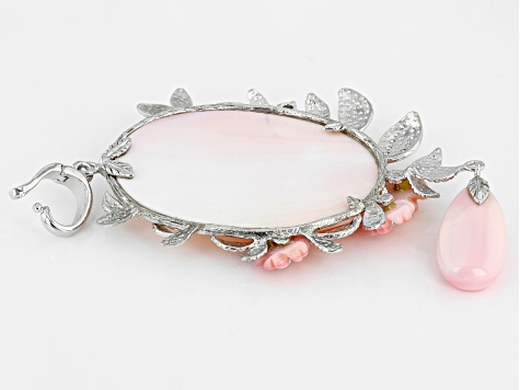 Pink Conch Shell & Cubic Zirconia Rhodium Over Sterling Silver Cameo Enhancer 0.30ctw