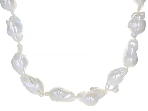 White Baroque Cultured Freshwater Pearl 15-18mm Rhodium Over Sterling Silver 20 Inch Necklace