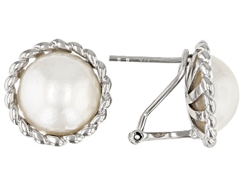 Picture of White Cultured South Sea Mabe Pearl 12mm Rhodium Over Sterling Silver Earrings