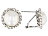 White Cultured South Sea Mabe Pearl 12mm Rhodium Over Sterling Silver Earrings