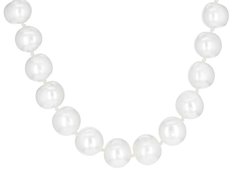 White Cultured Off-Round Freshwater Pearl 8-9mm Sterling Silver 20 Inch ...