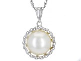 White Cultured South Sea Mabe Pearl 14mm Rhodium Over Sterling Silver Pendant With Chain