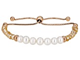 White Cultured Freshwater Pearl & Crystal 18k Rose Gold Over Stainless Steel Bolo Bracelet Set of 3