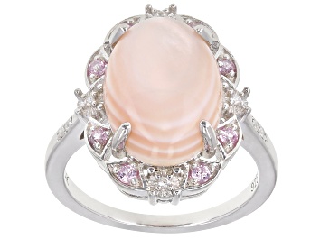 Picture of Pink Mother-of-Pearl With Pink Sapphire 0.14ctw & White Zircon 0.07ctw Rhodium Over Silver Ring