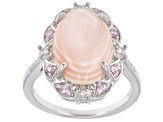 Pink Mother-of-Pearl With Pink Sapphire 0.14ctw & White Zircon 0.07ctw Rhodium Over Silver Ring