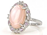 Pink Mother-of-Pearl With Pink Sapphire 0.14ctw & White Zircon 0.07ctw Rhodium Over Silver Ring