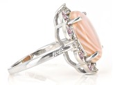 Pink Mother-of-Pearl With Pink Sapphire 0.14ctw & White Zircon 0.07ctw Rhodium Over Silver Ring
