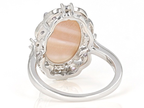 Pink Mother-of-Pearl With Pink Sapphire 0.14ctw & White Zircon 0.07ctw Rhodium Over Silver Ring