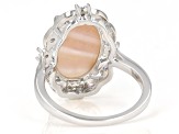 Pink Mother-of-Pearl With Pink Sapphire 0.14ctw & White Zircon 0.07ctw Rhodium Over Silver Ring