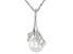 White Cultured Freshwater Pearl & White Zircon Rhodium Over Sterling Silver Pendant With Chain