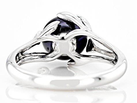 Black Cultured Freshwater Pearl & White Zircon Rhodium Over Sterling Silver Ring