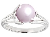 Pink Cultured Freshwater Pearl & White Zircon Rhodium Over Sterling Silver Ring