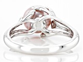 Pink Cultured Freshwater Pearl & White Zircon Rhodium Over Sterling Silver Ring