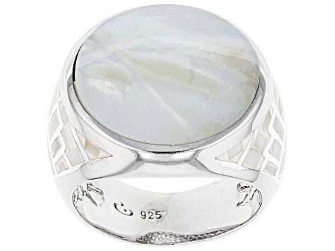 White South Sea Mother-of-Pearl Rhodium Over Sterling Silver Ring