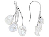 White Cultured Keshi Freshwater Pearl 7mm Rhodium Over Sterling Silver Earrings