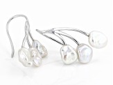 White Cultured Keshi Freshwater Pearl 7mm Rhodium Over Sterling Silver Earrings