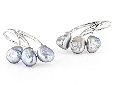 Platinum Cultured Keshi Freshwater Pearl Rhodium Over Sterling Silver Earrings