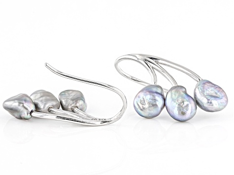 Platinum Cultured Keshi Freshwater Pearl Rhodium Over Sterling Silver Earrings