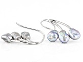 Platinum Cultured Keshi Freshwater Pearl Rhodium Over Sterling Silver Earrings