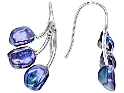 Black Cultured Keshi Freshwater Pearl 7mm Rhodium Over Sterling Silver Earrings