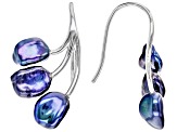 Black Cultured Keshi Freshwater Pearl 7mm Rhodium Over Sterling Silver Earrings