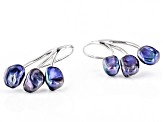 Black Cultured Keshi Freshwater Pearl 7mm Rhodium Over Sterling Silver Earrings