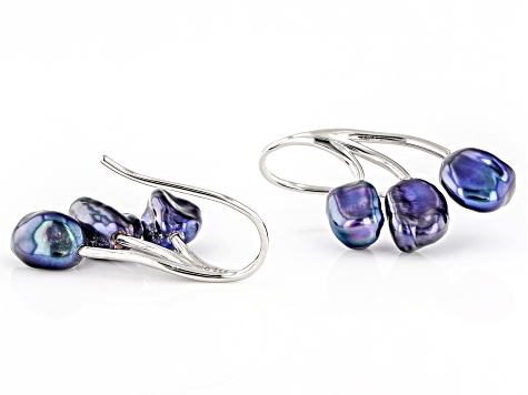 Black Cultured Keshi Freshwater Pearl 7mm Rhodium Over Sterling Silver Earrings