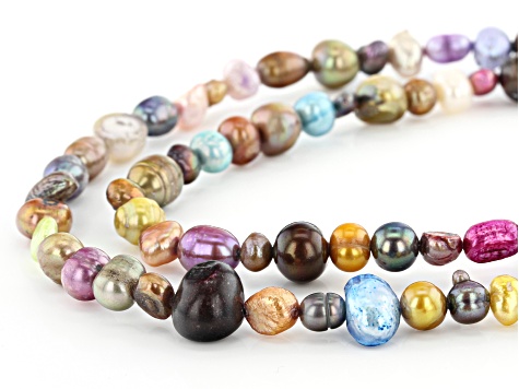 Multi-Color Cultured Freshwater Pearl 62 Inch Endless Strand Necklace Set of 2